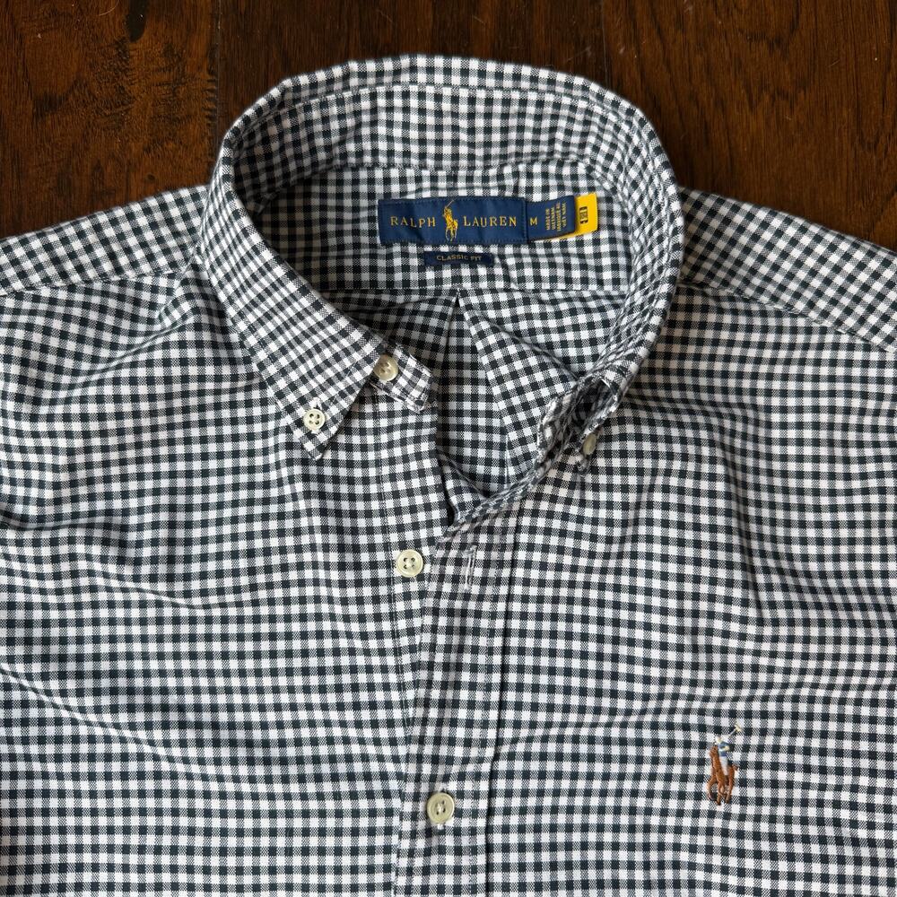 Ralph Lauren Men's Gingham Oxford Shirt M Black White Classic Fit Button Down